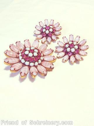 Schreiner domed no stem small flower pin 14 navette petal clustered ball center marbled pink navette white fuchsia jewelry