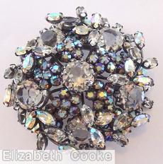 Schreiner domed pentagon shaped pin 10 clustered flower 5 large chaton chaton center crystal ab jewelry