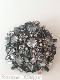 Schreiner domed pentagon shaped pin 10 clustered flower 5 large chaton chaton center crystal smoky ab jewelry