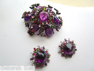 Schreiner domed radial 6 teardrop 6 floral branch pin large chaton center purple large teardrop purple large faceted chaton crystal fuchsia perdiot jewelry
