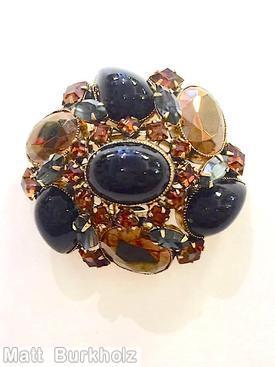 Schreiner domed swirled oval pin 3 large teardrop 3 large oval cab large oval center jet metalic brown smoke brown jewelry