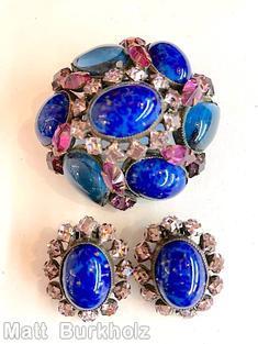 Schreiner domed swirled oval pin 3 large teardrop 3 large oval cab large oval center lapis blue large oval cab navy large teardrop fuchsia navette ice pink small square silvertone jewelry