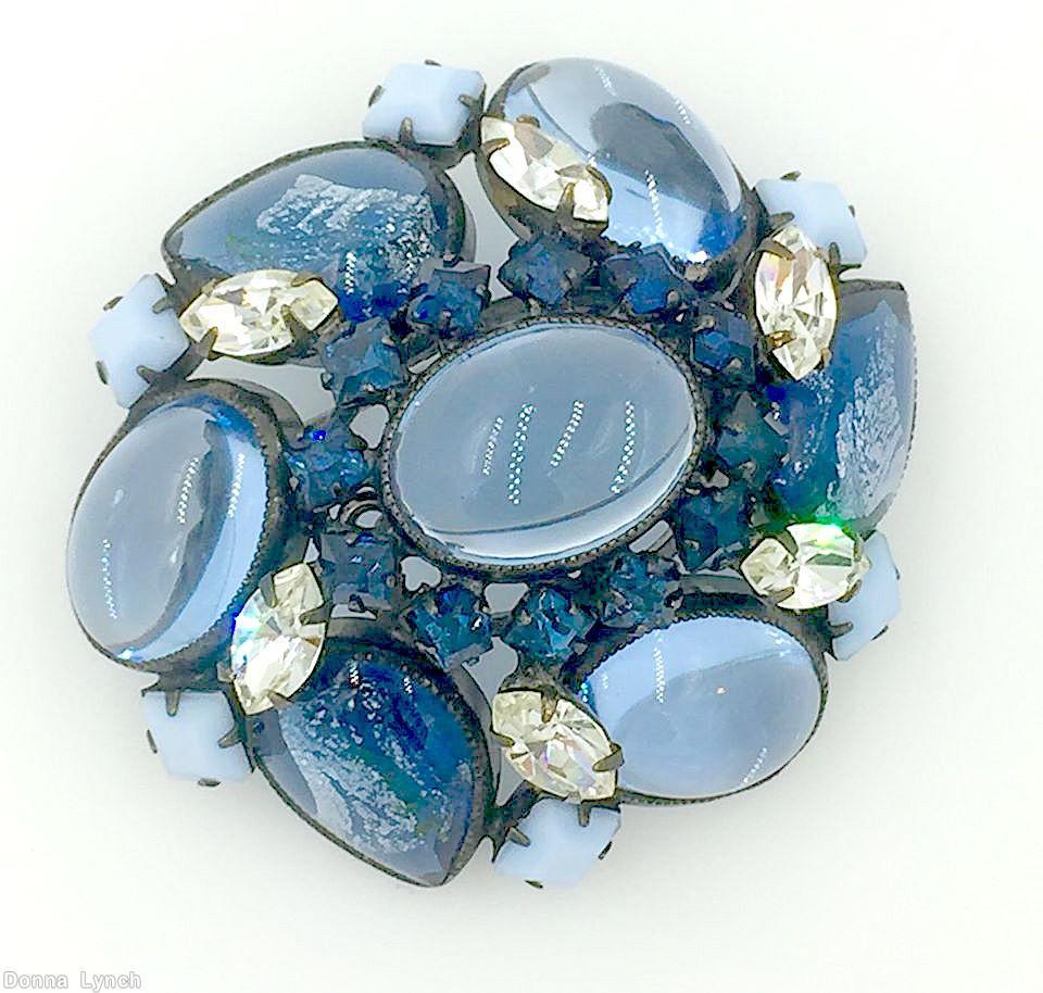 Schreiner domed swirled oval pin 3 large teardrop 3 large oval cab large oval center pale blue large oval cab blue large teardrop white small square jewelry