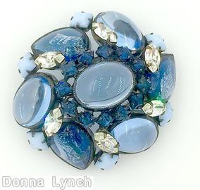 Schreiner domed swirled oval pin 3 large teardrop 3 large oval cab large oval center pale blue large oval cab blue large teardrop white small square jewelry