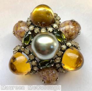 Schreiner double triangle pin 3 round cab 3 oval cab large round cab center amber honey malachite peridot moonglow champagne jewelry