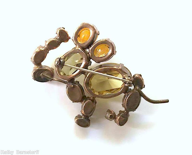 Schreiner elephant trembling trunk large oval cab body marbled amber clear champgne metalic brown jewelry