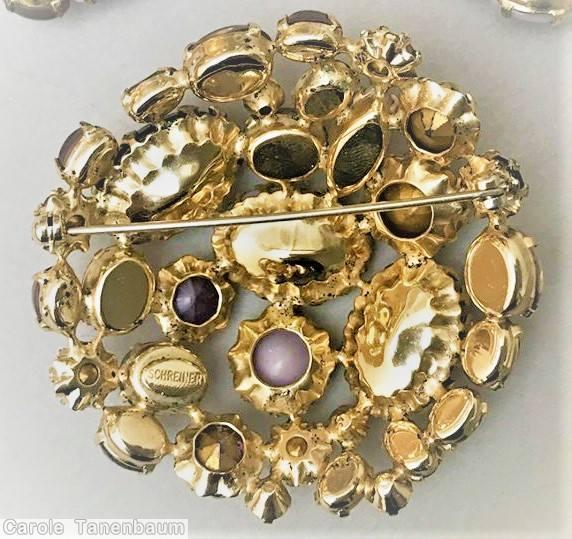 Schreiner end of day domed round pin purple lavender opaque pale purple ice pink jewelry