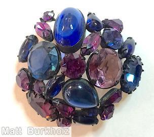 Schreiner end of day domed triangle pin 4 large open back stone lapis blue large oval cab navy purple lavender jewelry