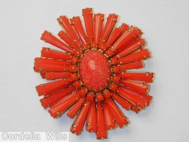 Schreiner giant ruffle keystone large oval center coral goldtone jewelry