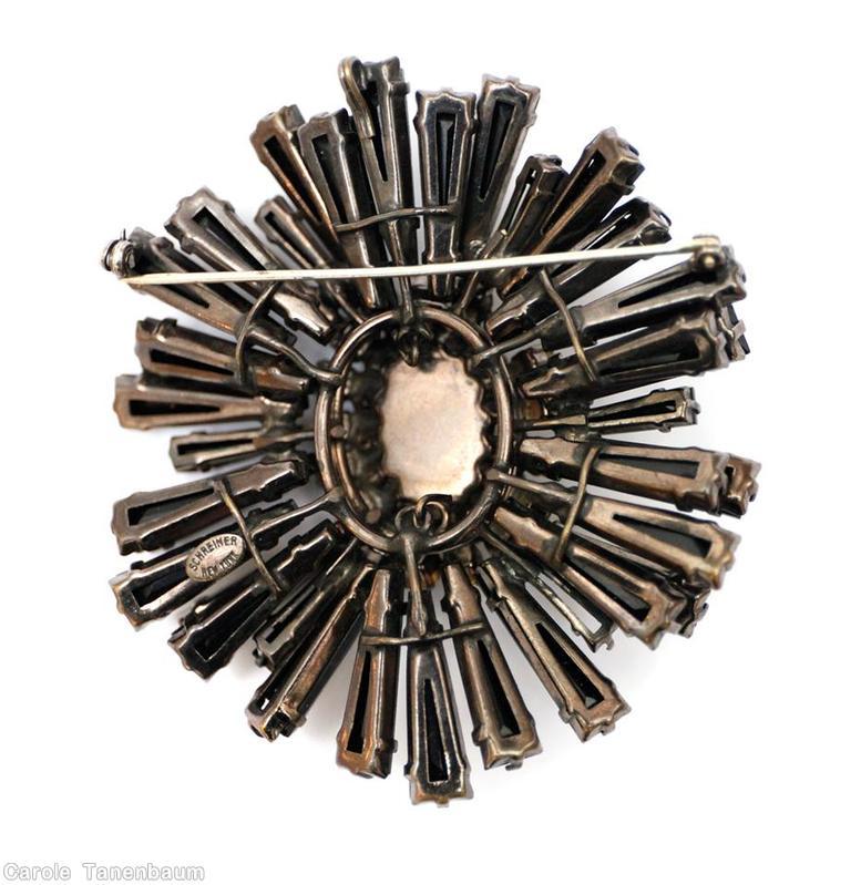Schreiner giant ruffle keystone large oval center jet jewelry