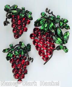 Schreiner grape pin 16 chaton 3 leaf branch ruby emerald japanned jewelry
