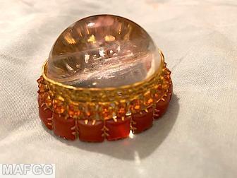 Schreiner large highly domed oval shaped jelly belly pin large half egg shaped jelly belly center 15 small square stone at side crystal carnelian square stone amber inverted goldtone jewelry