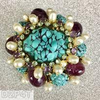 Schreiner large moon rock center domed radial pin 20 faux pearl 5 moon rock side 5 swirled large oval cab marbled amethyst peridot lavender turquoise jewelry