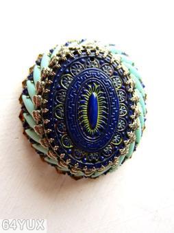 Schreiner large oval moroccan tile high domed oval pin 2 rounds swirled navette lapis opaque green goldtone jewelry