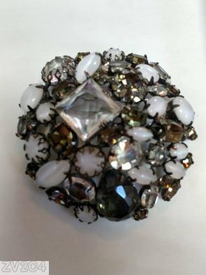 Schreiner large square stone end of day domed round pin moonglow white crystal smoke jewelry