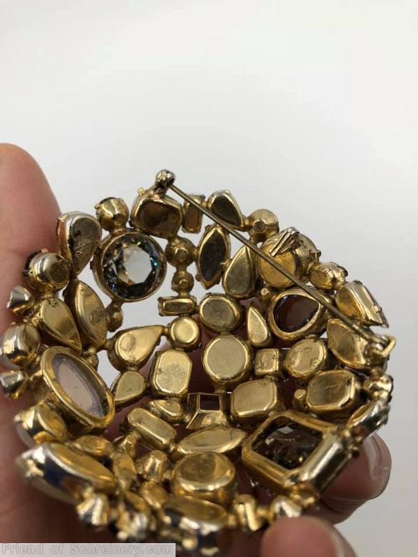 Schreiner large square stone end of day domed round pin smoke purple moonglow ivory moonglow white white peach jewelry