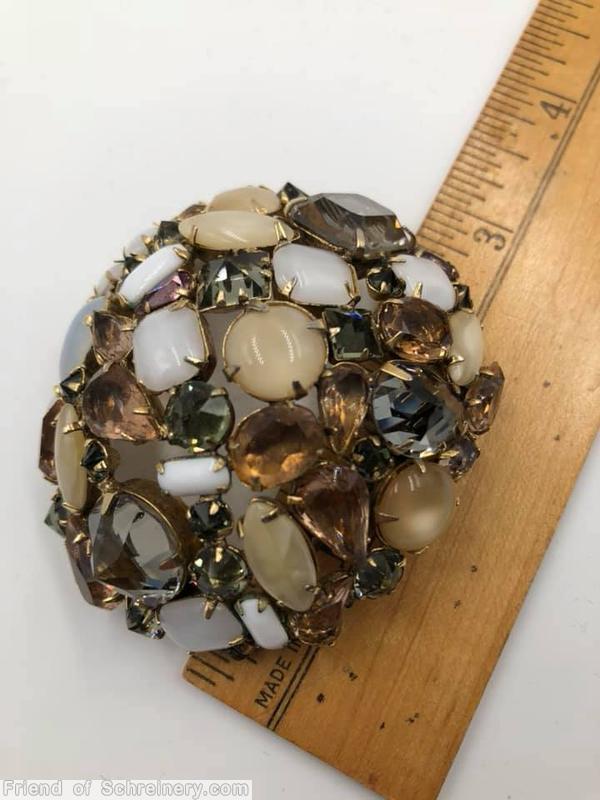 Schreiner large square stone end of day domed round pin smoke purple moonglow ivory moonglow white white peach jewelry