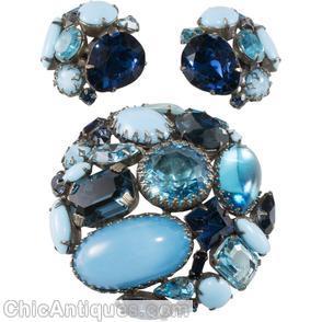 Schreiner large stone round domed end of day pin 6 large stone moonglow baby blue sapphire clear blue jewelry