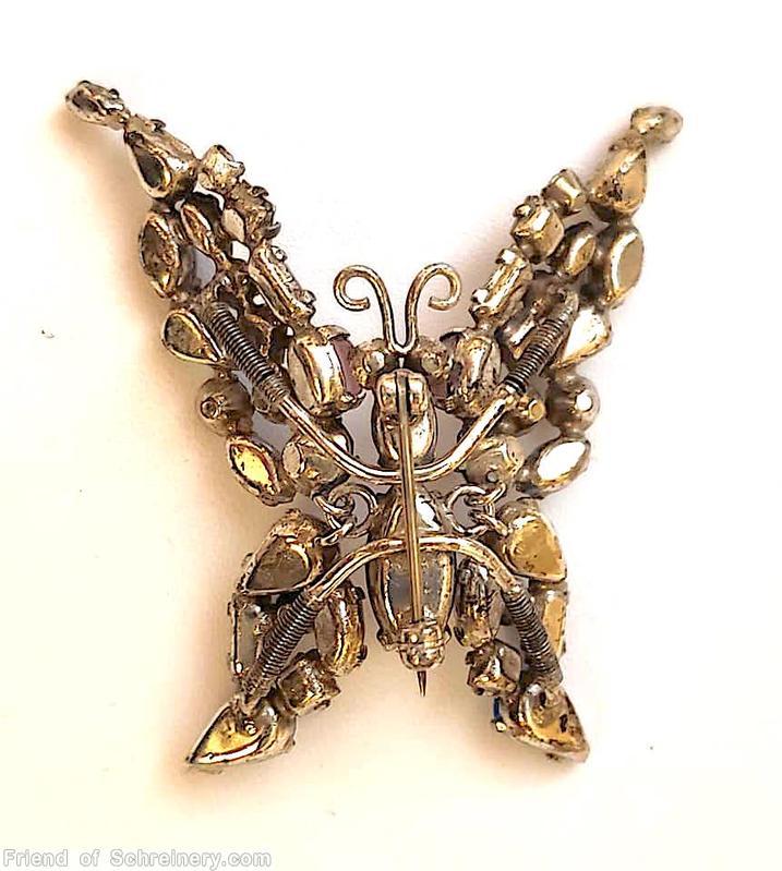 Schreiner large trembling wing butterfly pointy wing ab crystal brown goldtone jewelry