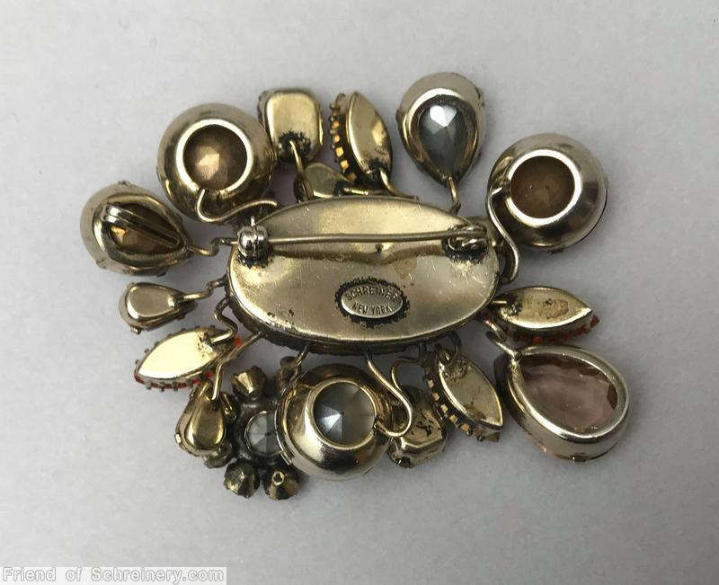 Schreiner many branch 1 flower sprawling large oval center pin coral marbled carnelian amber peach crystal jewelry