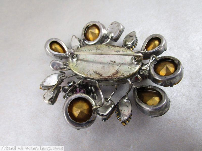 Schreiner many branch 1 flower sprawling large oval center pin lavender purple fuchsia peridot blue pink jewelry