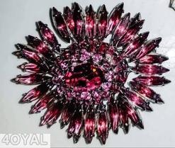 Schreiner navette ruffle pin hook eye domed oval center 2 rounds surrounding stone ruby wine jewelry