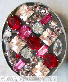 Schreiner oval shadow box pin 4 square stone ruby ab brown fuchsia pink ab jewelry