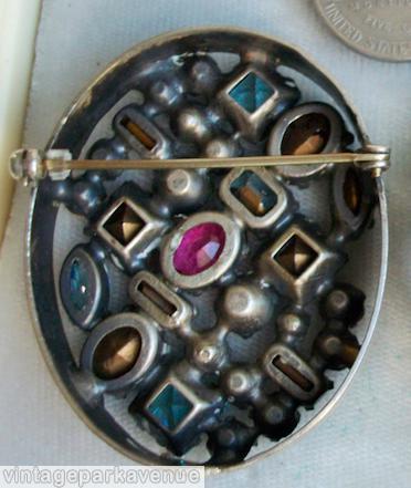 Schreiner oval shadow box pin 4 square stone ruby ice aqua crystal fuchsia jewelry