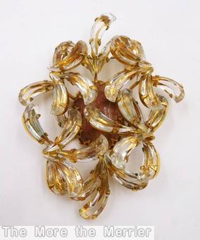 Schreiner random arranged top 2 level pin large oval center bottom crystal comma stone carnelian oval goldtone jewelry