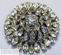 Schreiner round radial center domed pin chaton center 7 surrounding square stone small navette small teardrop crystal gunmetal jewelry