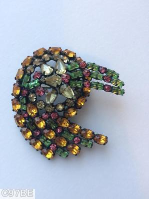 Schreiner shooting star pin 5 tail swirl amber green crystal pink japanned jewelry