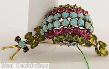 Schreiner snail 8 row chaton round domed body turquoise fuchsia peridot ice blue goldtone jewelry