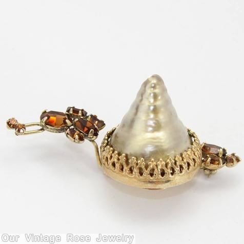 Schreiner snail shell body pearl colored shell amber goldtone jewelry