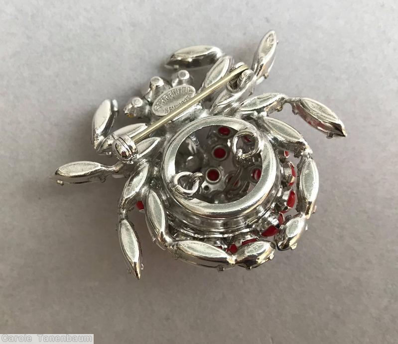 Schreiner spider domed round clustered body 6 navette leg white lapis red crystal jewelry