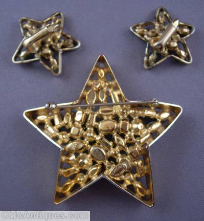 Schreiner star shaped shadow box pin turquoise baby blue ice blue goldtone jewelry