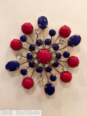 Schreiner starburst pin 10 chaton 4 rounds red blue crystal patriplet jewelry