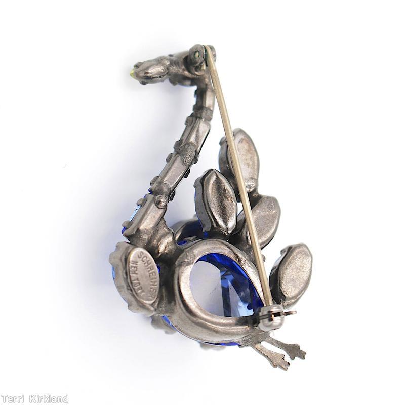 Schreiner swan 2 metal leg large teardrop body royal blue ice blue jewelry