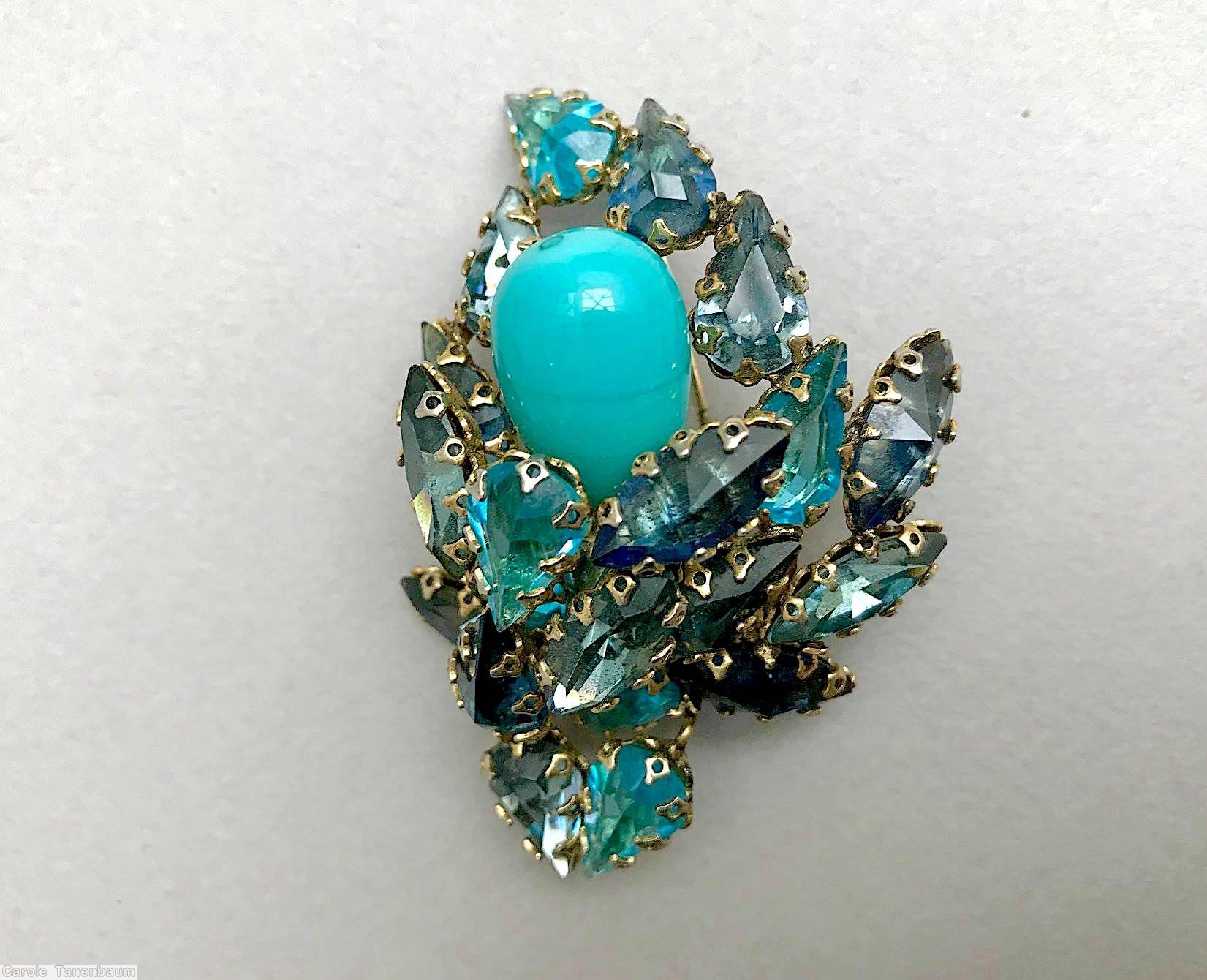 Schreiner swirled bead pin 1 bubble aqua bubble clear blue navette jewelry