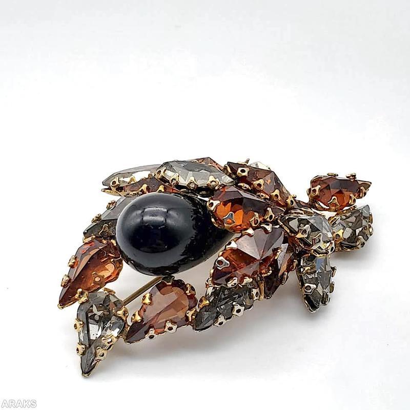 Schreiner swirled bead pin 1 bubble jet bubble topaz crystal goldtone jewelry
