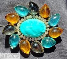 Schreiner swirled large teardrop oval pin 11 teardrop large oval center aqua clear amber crystal clear aqua jewelry
