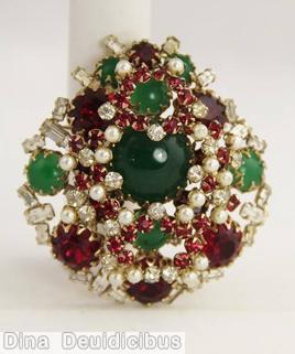 Schreiner teardrop shaped pin round cab center 5 larage round stone small baguette ruby faux pearl crystal emerald peking glass jewelry