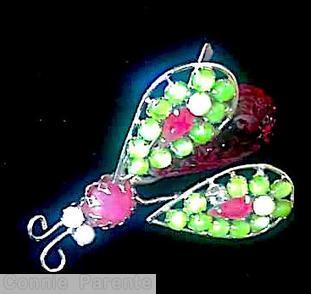 Schreiner trembler bug teardrop body 2 hammered end leg 1 teardrop 12 chaton wired wing chaton head 2 antenna ruby art glass teardrop moonglow pink chaton celery small chaton small teardrop red silvertone jewelry