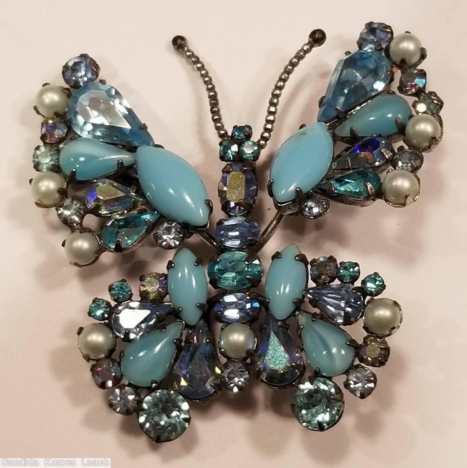 Schreiner trembling wing medium butterfly faux pearl ab opaque blue ice blue jewelry