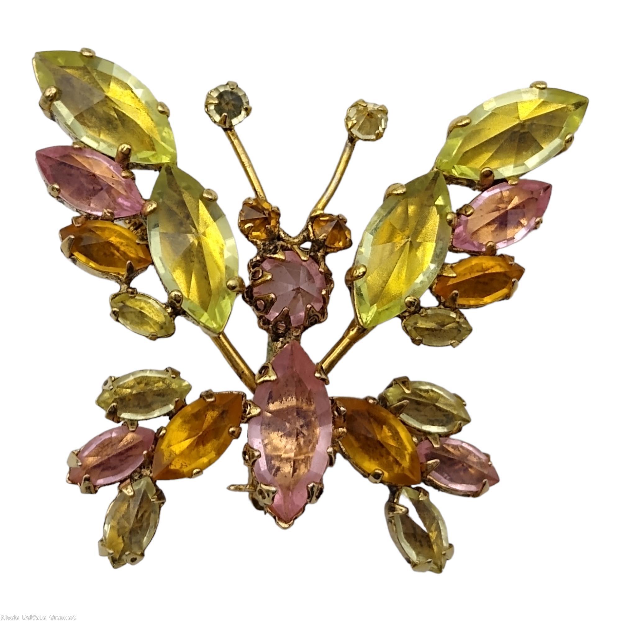 Schreiner trembling wing small butterfly peach large navette peridot navette topaz small navette small peridot inverted stone goldtone jewelry