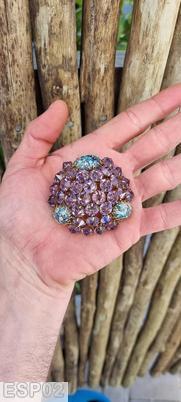 Schreiner triangle domed pin 3 large oval 30 inverted stone clear lavender inverted stone large turquoise purple marked aqua oval cab goldtone jewelry