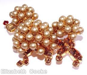 Schreiner walking poodle faux pearl goldtone amber ruby jewelry