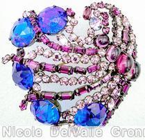 Schreiner waterfall pin 5 large faceted round stone 4 varied size oval cab 5 baguette branch blue faceted large round stone purple pale purple jewelry