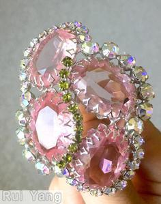 Schreiner wavy arranged 4 large oval cab pin pink large oval cab open back peridot ab silvertone jewelry