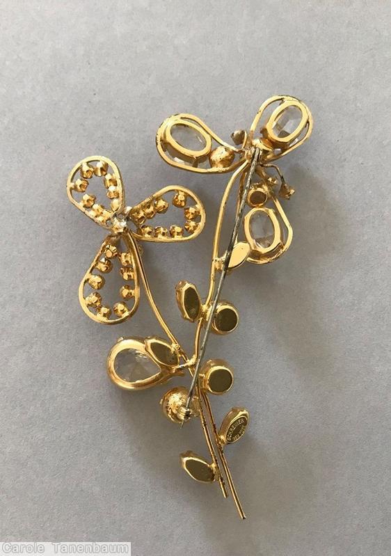 Schreiner wired petal 2 branch 3 flower bunch pin crystal faux pearl seeds jewelry