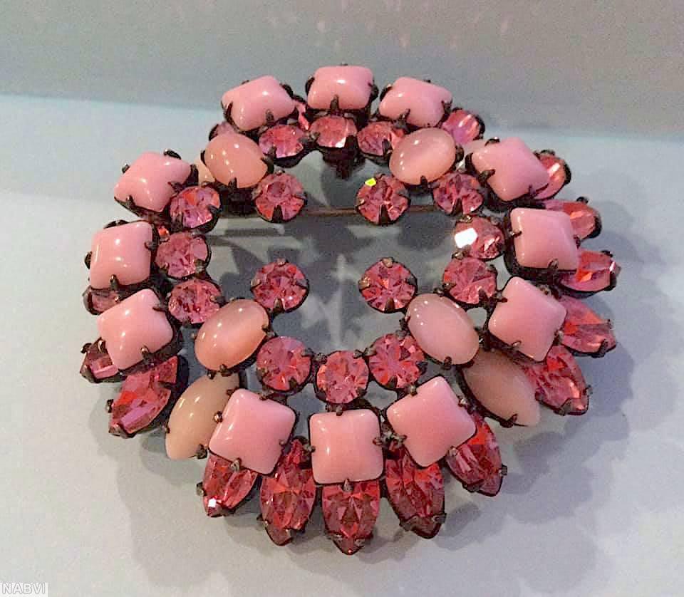 Schreiner wreath pin opaque pink square stone pink navette jewelry